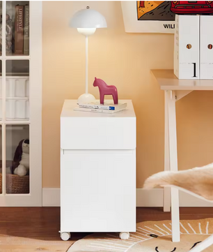 Mobiele Printerkast met Lade en Deur – Witte Opbergkast op Wielen