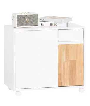 Mobiele Printerkast met Lade en Deuren – Witte Opbergkast op Wielen