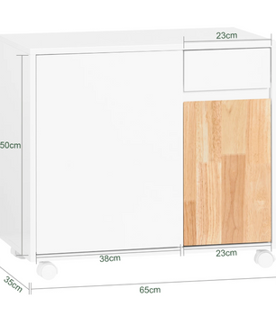 Mobiele Printerkast met Lade en Deuren – Witte Opbergkast op Wielen