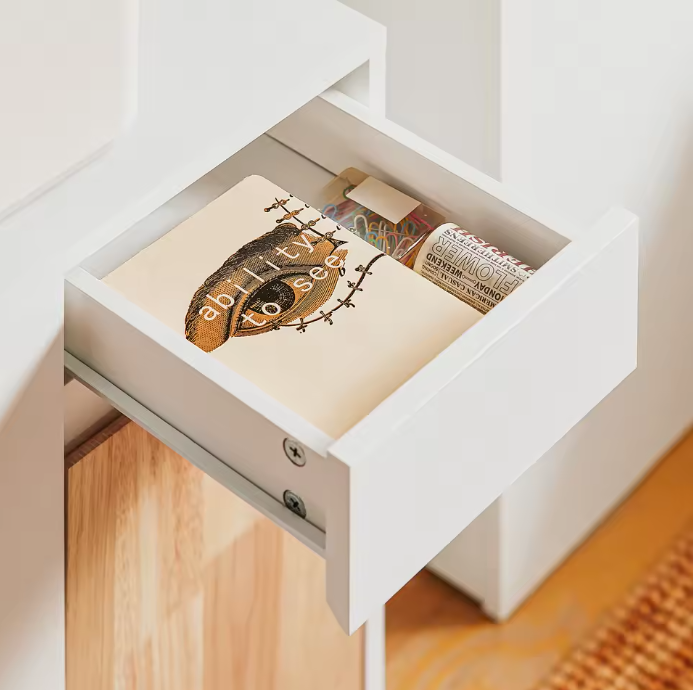 Mobiele Printerkast met Lade en Deuren – Witte Opbergkast op Wielen