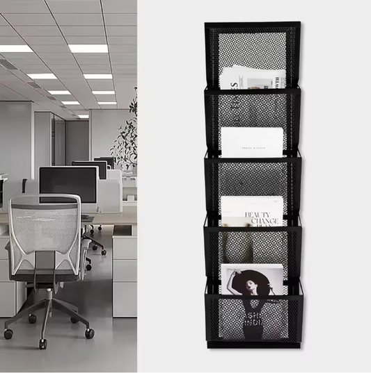 Wand Organizer met 5 Vakken – Zwarte Muurhanger voor Documenten en Tijdschriften