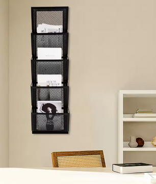 Wand Organizer met 5 Vakken – Zwarte Muurhanger voor Documenten en Tijdschriften