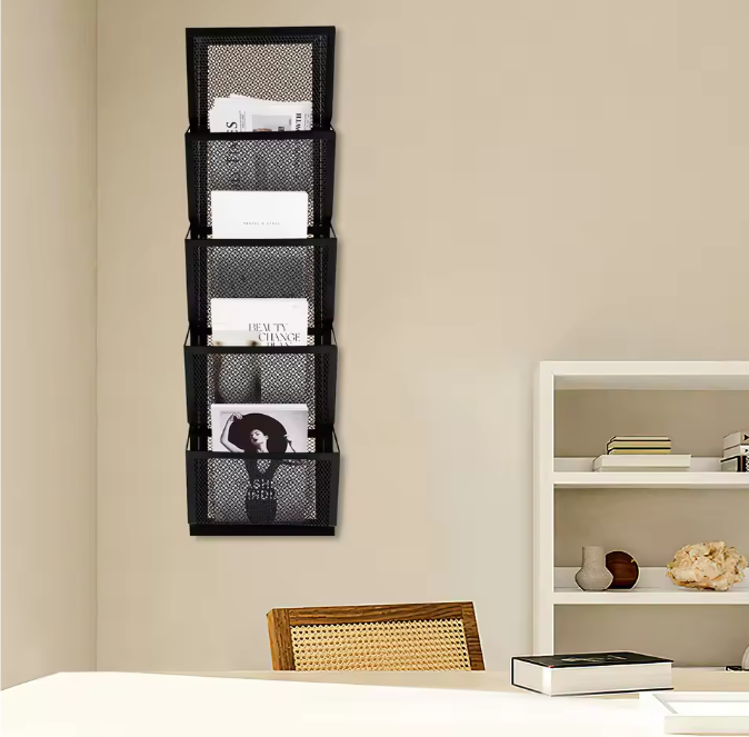 Wand Organizer met 5 Vakken – Zwarte Muurhanger voor Documenten en Tijdschriften