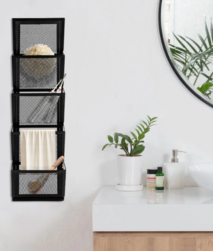 Wand Organizer met 5 Vakken – Zwarte Muurhanger voor Documenten en Tijdschriften