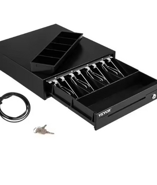 Elektronische Kassalade 41 cm – Stalen Behuizing, 12V, 5 Biljetvakken en 6 Muntvakken, met Sleutels en RJ11/RJ12 Aansluiting