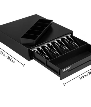 Elektronische Kassalade 41 cm – Stalen Behuizing, 12V, 5 Biljetvakken en 6 Muntvakken, met Sleutels en RJ11/RJ12 Aansluiting