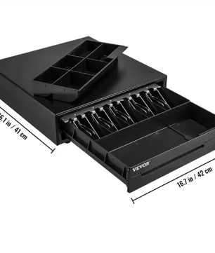 Elektronische Kassalade 41 cm – Stalen Behuizing, 12V, 5 Biljetvakken en 6 Muntvakken, met Sleutels en RJ11/RJ12 Aansluiting