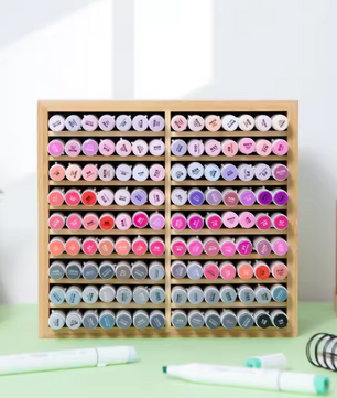 Bamboe Marker Organizer – Houten Desktop Opberger met 18/32 Vakjes