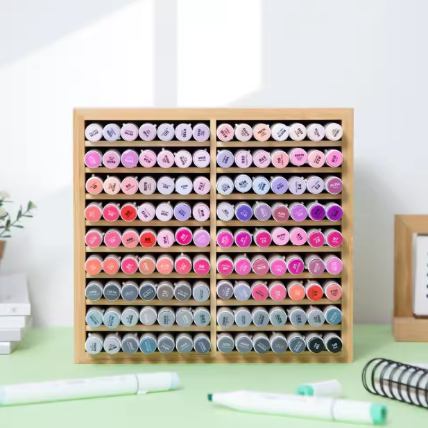 Bamboe Marker Organizer – Houten Desktop Opberger met 18/32 Vakjes