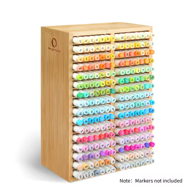 Bamboe Marker Organizer – Houten Desktop Opberger met 18/32 Vakjes