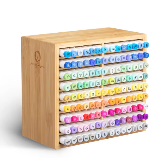 Bamboe Marker Organizer – Houten Desktop Opberger met 18/32 Vakjes