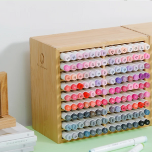 Bamboe Marker Organizer – Houten Desktop Opberger met 18/32 Vakjes