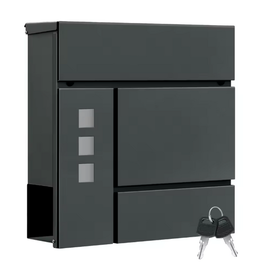 Moderne Brievenbus Antraciet – Wandmodel met Krantenhouder en Raampjes