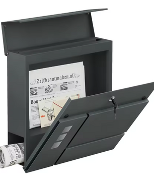 Moderne Brievenbus Antraciet – Wandmodel met Krantenhouder en Raampjes