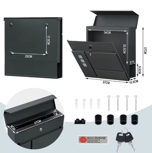 Moderne Brievenbus Antraciet – Wandmodel met Krantenhouder en Raampjes