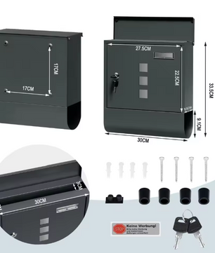 Moderne Brievenbus Antraciet – Wandmodel met Krantenhouder en Raampjes