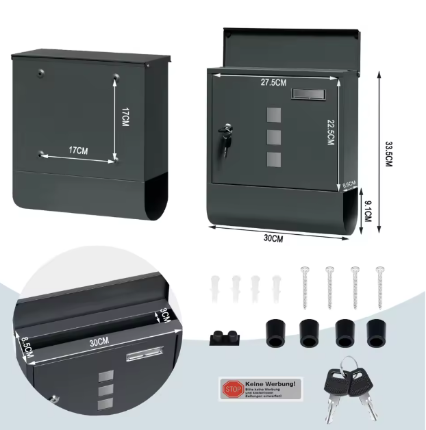 Moderne Brievenbus Antraciet – Wandmodel met Krantenhouder en Raampjes