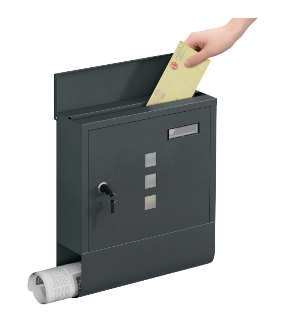 Moderne Brievenbus Antraciet – Wandmodel met Krantenhouder en Raampjes