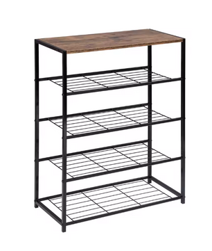 4-Laags Schoenenrek met Zitbank – Metalen en Houten Opberger voor Hal