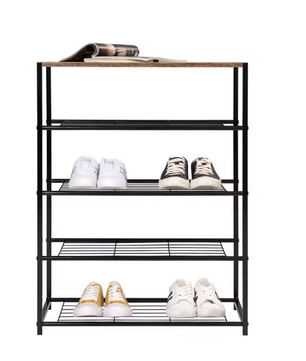 4-Laags Schoenenrek met Zitbank – Metalen en Houten Opberger voor Hal