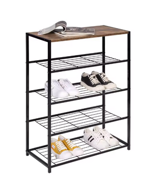4-Laags Schoenenrek met Zitbank – Metalen en Houten Opberger voor Hal
