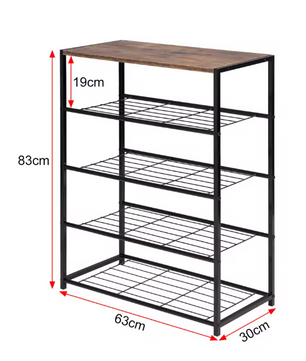 4-Laags Schoenenrek met Zitbank – Metalen en Houten Opberger voor Hal