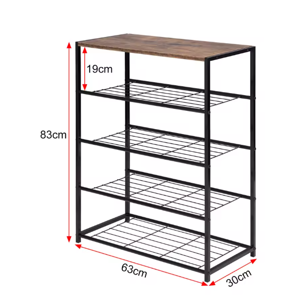 4-Laags Schoenenrek met Zitbank – Metalen en Houten Opberger voor Hal