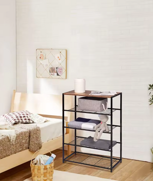 4-Laags Schoenenrek met Zitbank – Metalen en Houten Opberger voor Hal