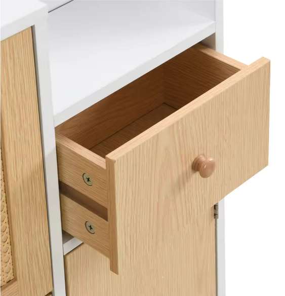 Houten Rotan Schoenenkast – Smal Model met 3 Kieplades en Lade