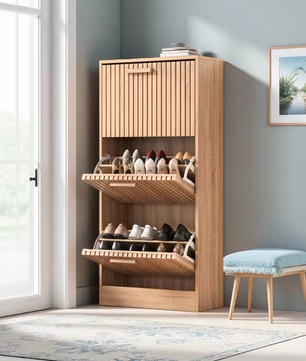Smalle Houten Schoenenkast met 3 Kieplades – Elegant en Ruimtebesparend