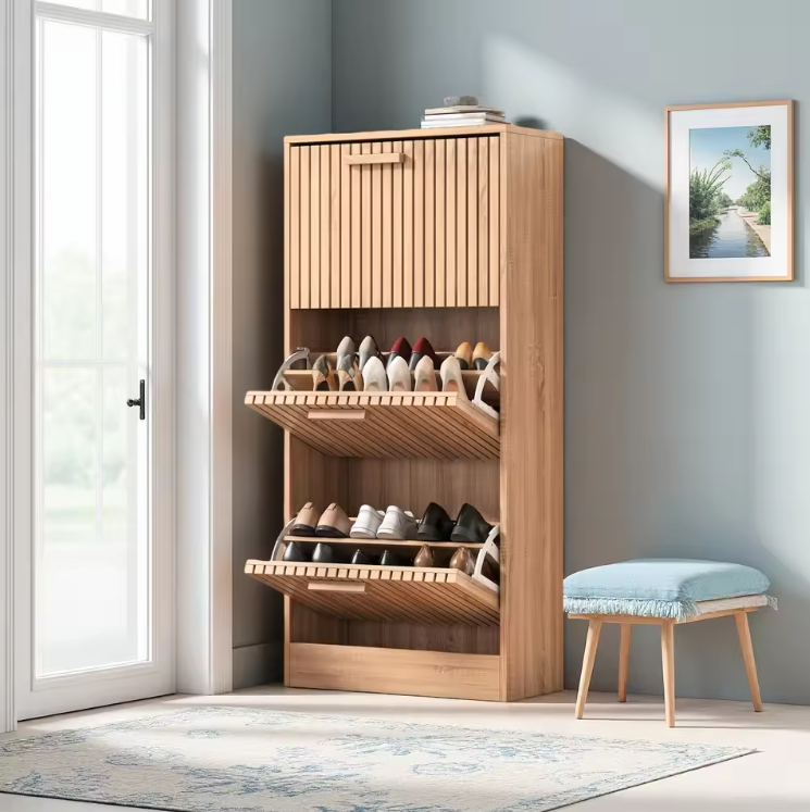 Smalle Houten Schoenenkast met 3 Kieplades – Elegant en Ruimtebesparend