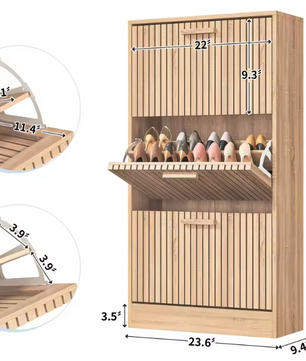 Smalle Houten Schoenenkast met 3 Kieplades – Elegant en Ruimtebesparend