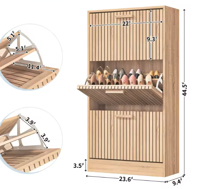 Smalle Houten Schoenenkast met 3 Kieplades – Elegant en Ruimtebesparend