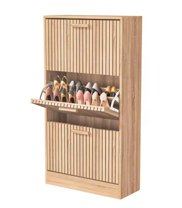 Smalle Houten Schoenenkast met 3 Kieplades – Elegant en Ruimtebesparend