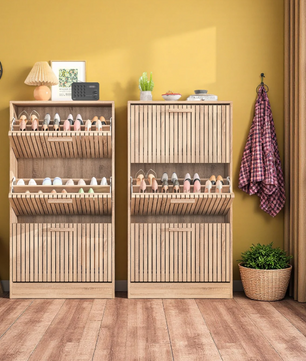 Smalle Houten Schoenenkast met 3 Kieplades – Elegant en Ruimtebesparend