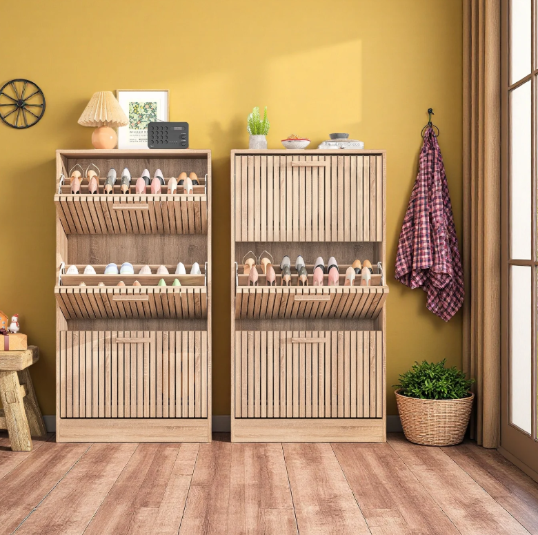 Smalle Houten Schoenenkast met 3 Kieplades – Elegant en Ruimtebesparend