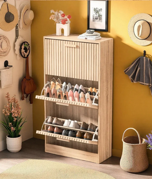 Smalle Houten Schoenenkast met 3 Kieplades – Elegant en Ruimtebesparend