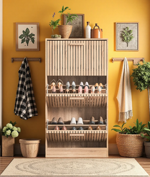 Smalle Houten Schoenenkast met 3 Kieplades – Elegant en Ruimtebesparend