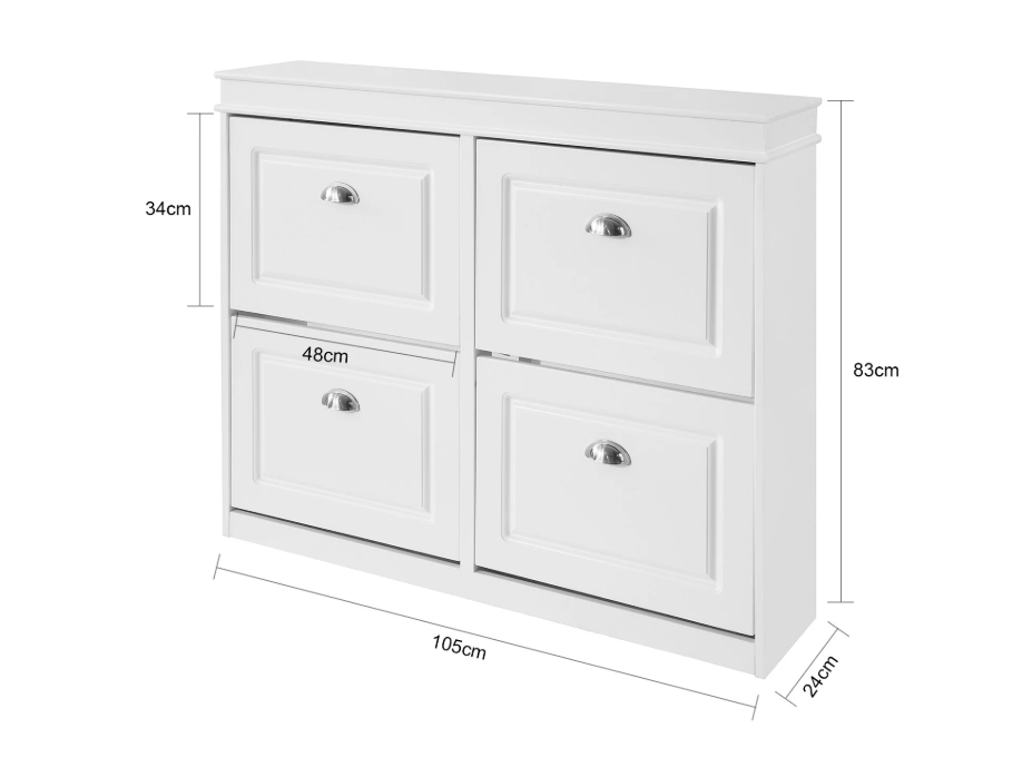 Schoenenkast met 4 Kieplades – Smal Model met 8 Opbergvakken