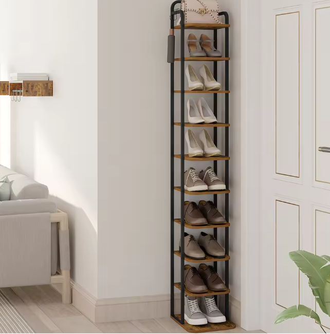 Verticale Schoenenkast met 10 Lagen – Smal Schoenenrek voor Kleine Ruimtes