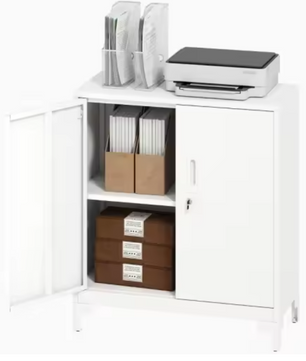 Metalen Kantoorkast met Slot – Tweelaags Opbergkast met Deuren – Wit – 80x35x91 cm