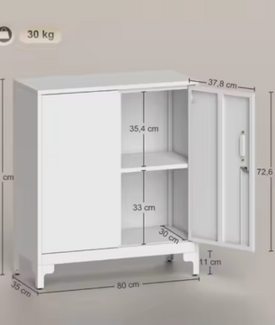Metalen Kantoorkast met Slot – Tweelaags Opbergkast met Deuren – Wit – 80x35x91 cm