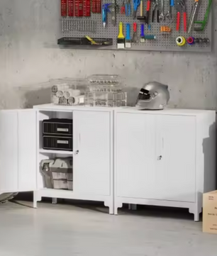 Metalen Kantoorkast met Slot – Tweelaags Opbergkast met Deuren – Wit – 80x35x91 cm