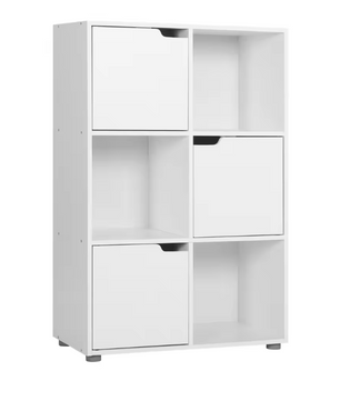 Houten Boekenkast met 6 Compartimenten en Deuren – Staande Opbergkast voor Woonkamer, Slaapkamer of Kantoor