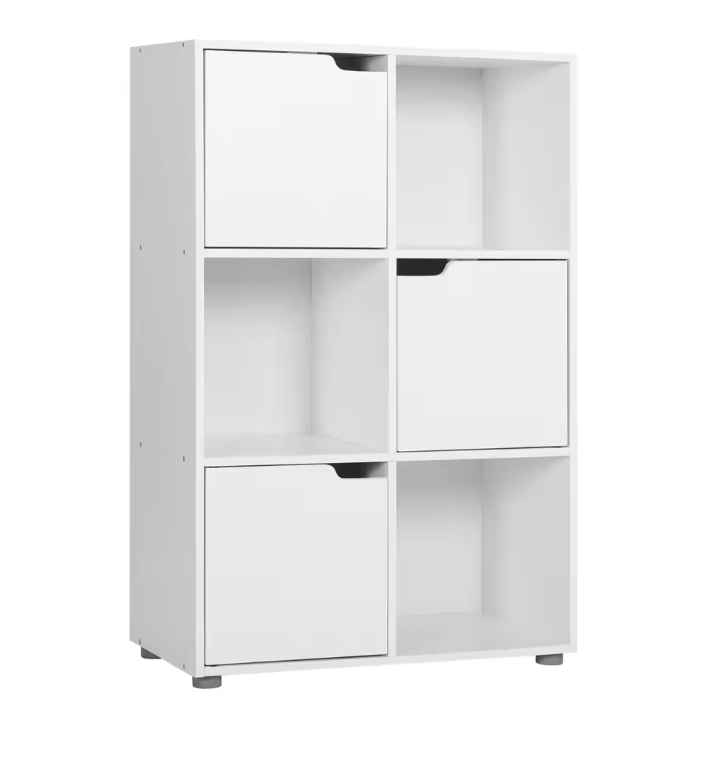 Houten Boekenkast met 6 Compartimenten en Deuren – Staande Opbergkast voor Woonkamer, Slaapkamer of Kantoor