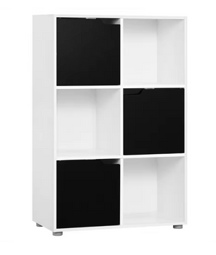 Houten Boekenkast met 6 Compartimenten en Deuren – Staande Opbergkast voor Woonkamer, Slaapkamer of Kantoor