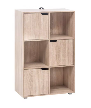 Houten Boekenkast met 6 Compartimenten en Deuren – Staande Opbergkast voor Woonkamer, Slaapkamer of Kantoor