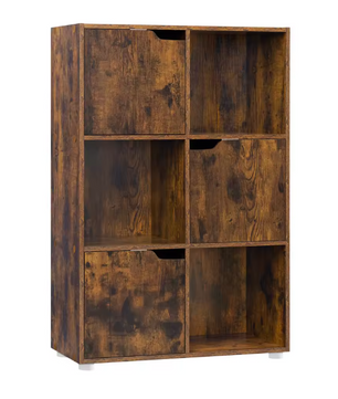 Houten Boekenkast met 6 Compartimenten en Deuren – Staande Opbergkast voor Woonkamer, Slaapkamer of Kantoor