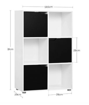 Houten Boekenkast met 6 Compartimenten en Deuren – Staande Opbergkast voor Woonkamer, Slaapkamer of Kantoor