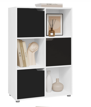 Houten Boekenkast met 6 Compartimenten en Deuren – Staande Opbergkast voor Woonkamer, Slaapkamer of Kantoor